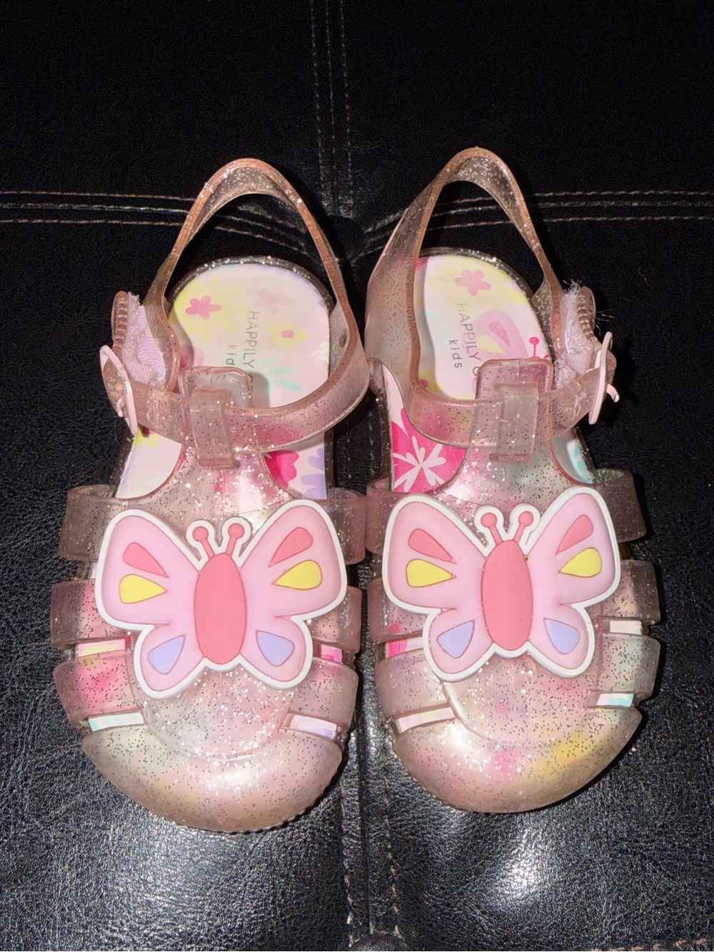 Girls Glitter Pink Butterfly Jelly Sandals